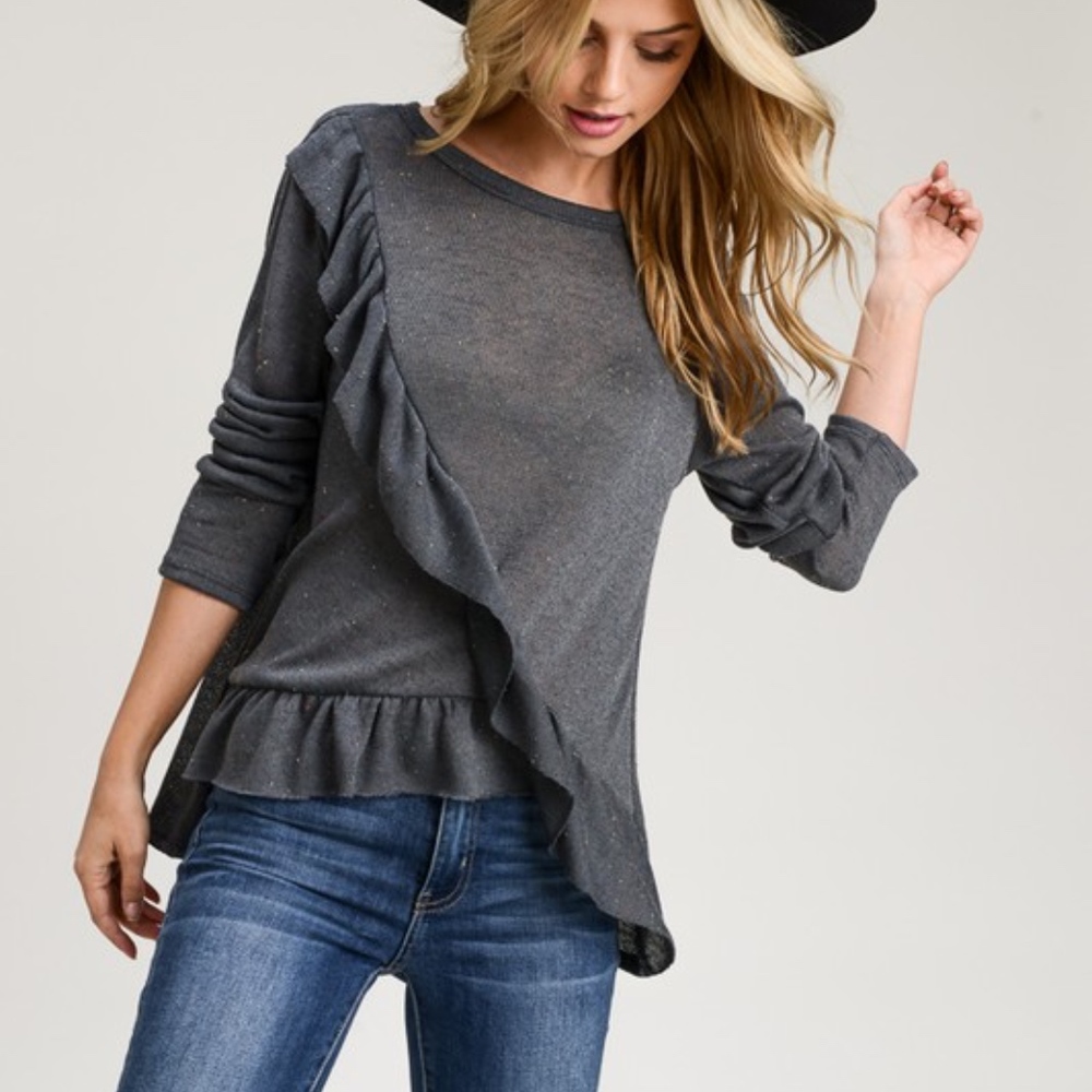 Charcoal Ruffle Top - Picture 2 of 3
